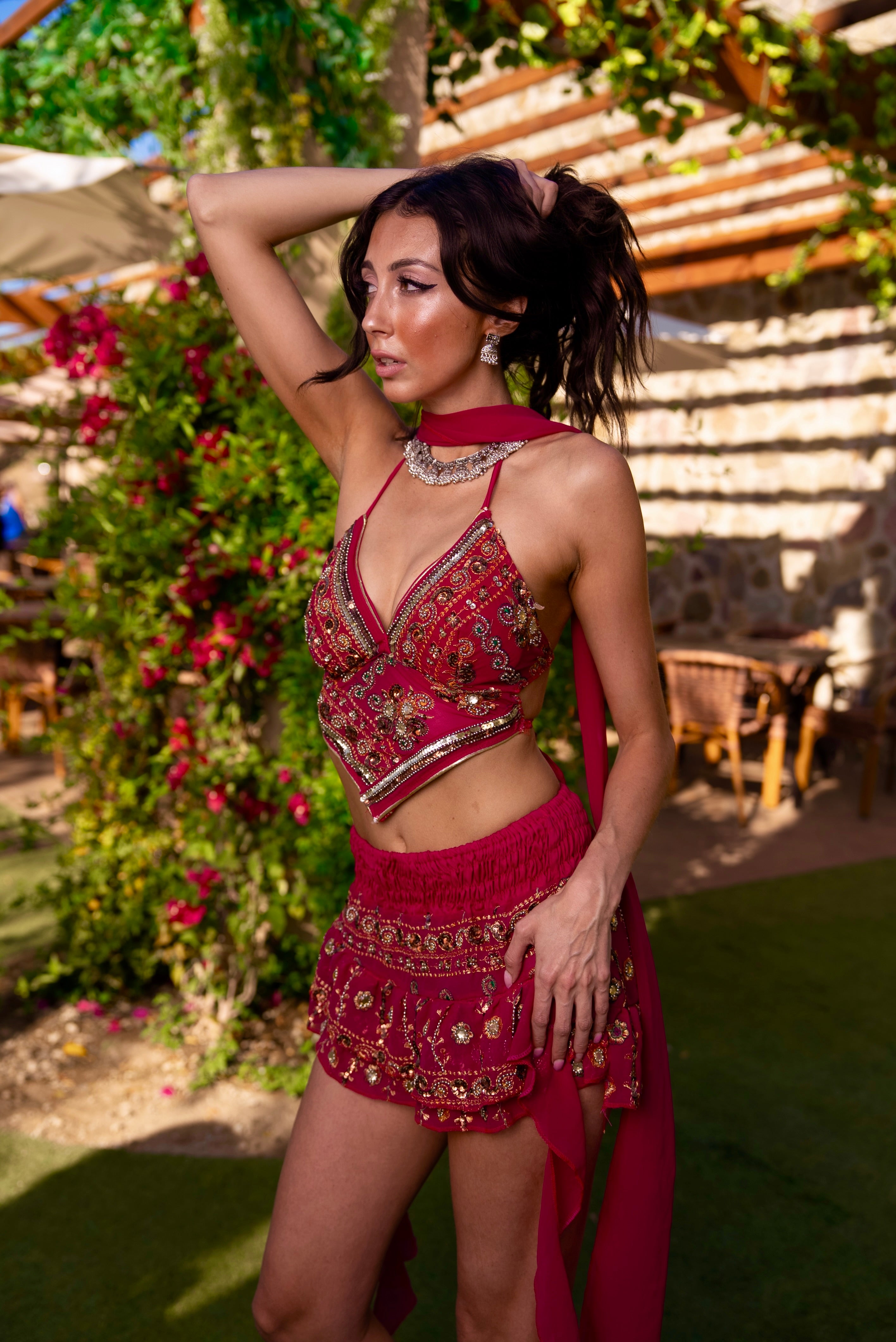 Pink lotus shakti mini skirt set