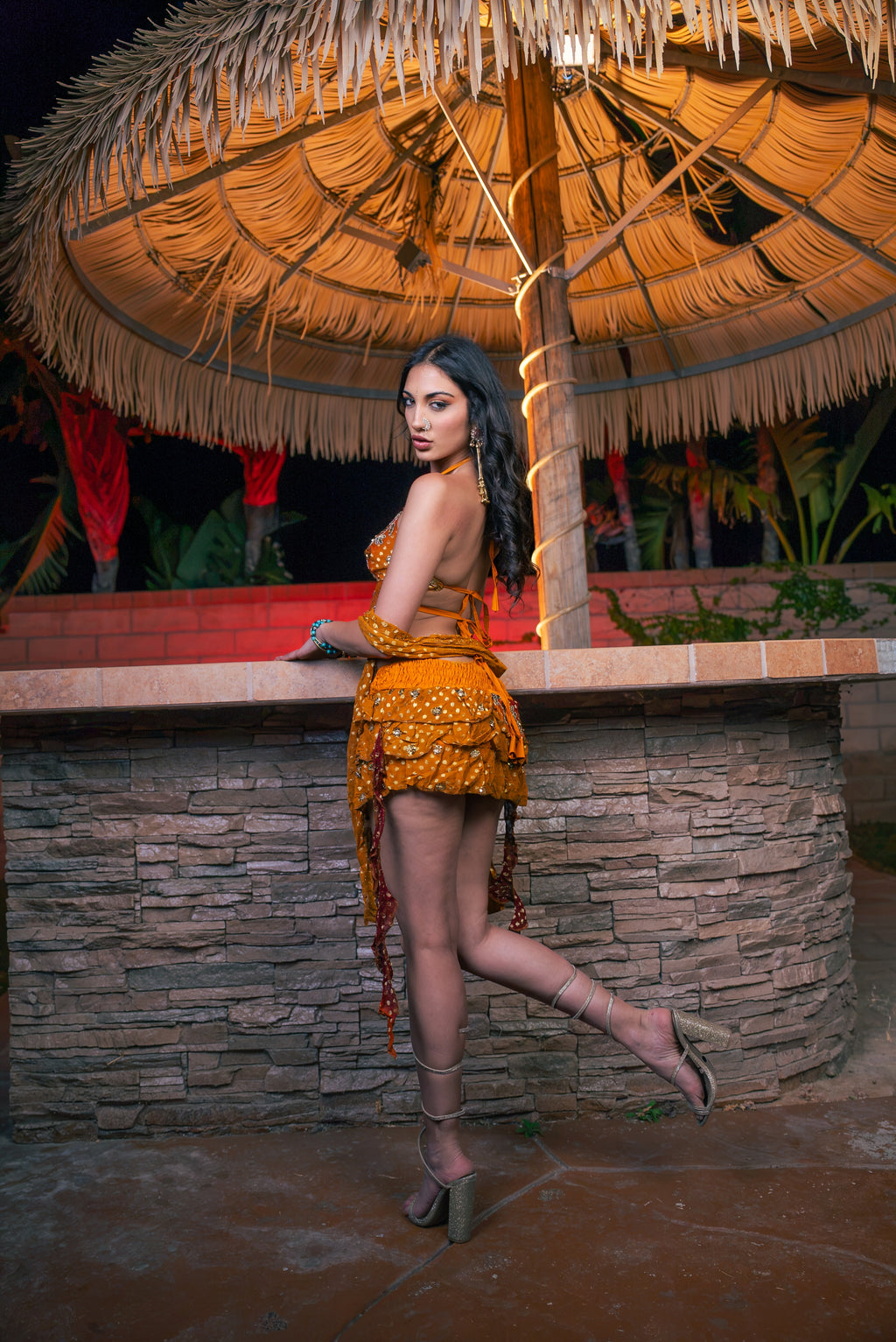 Saffron sundari ruffle mini skirt set
