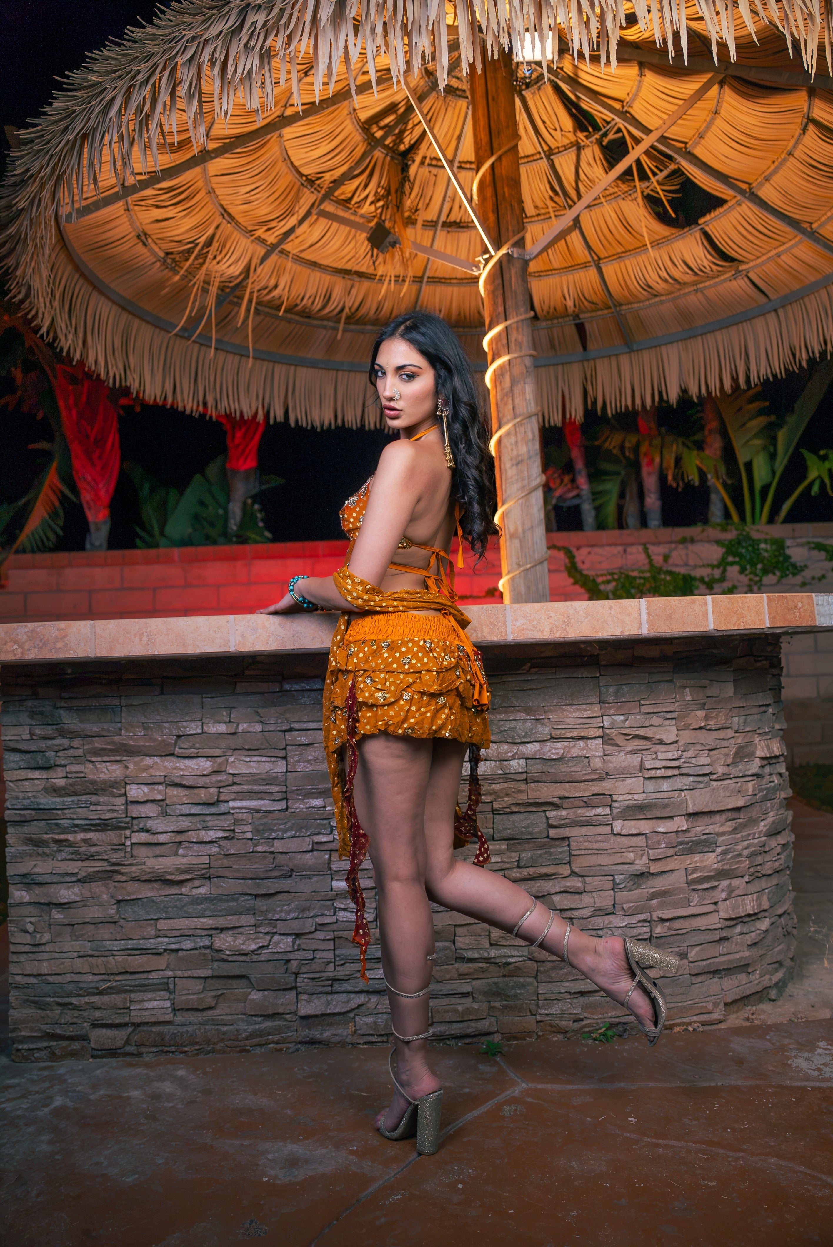 Saffron sundari ruffle mini skirt set