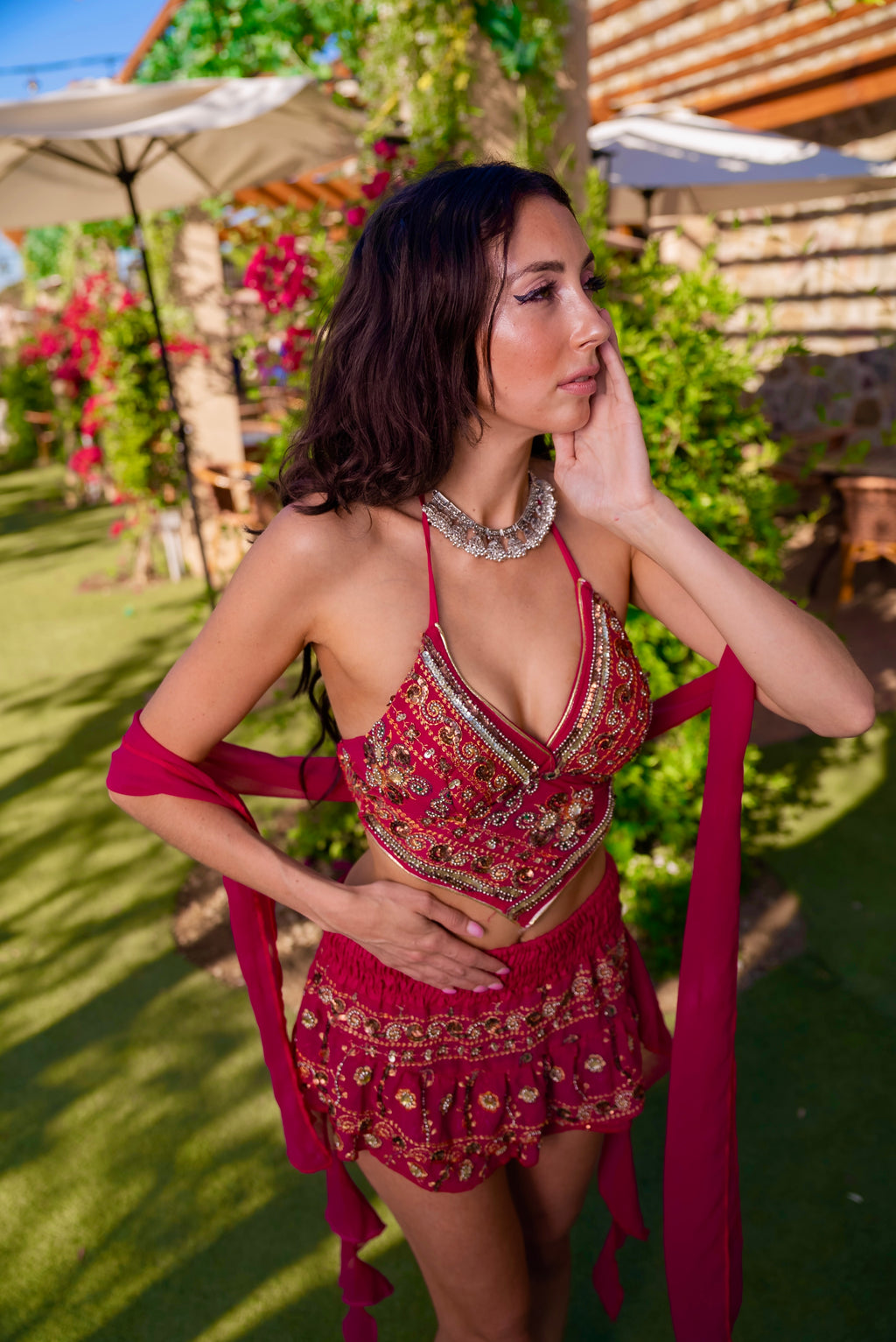 Pink lotus shakti mini skirt set