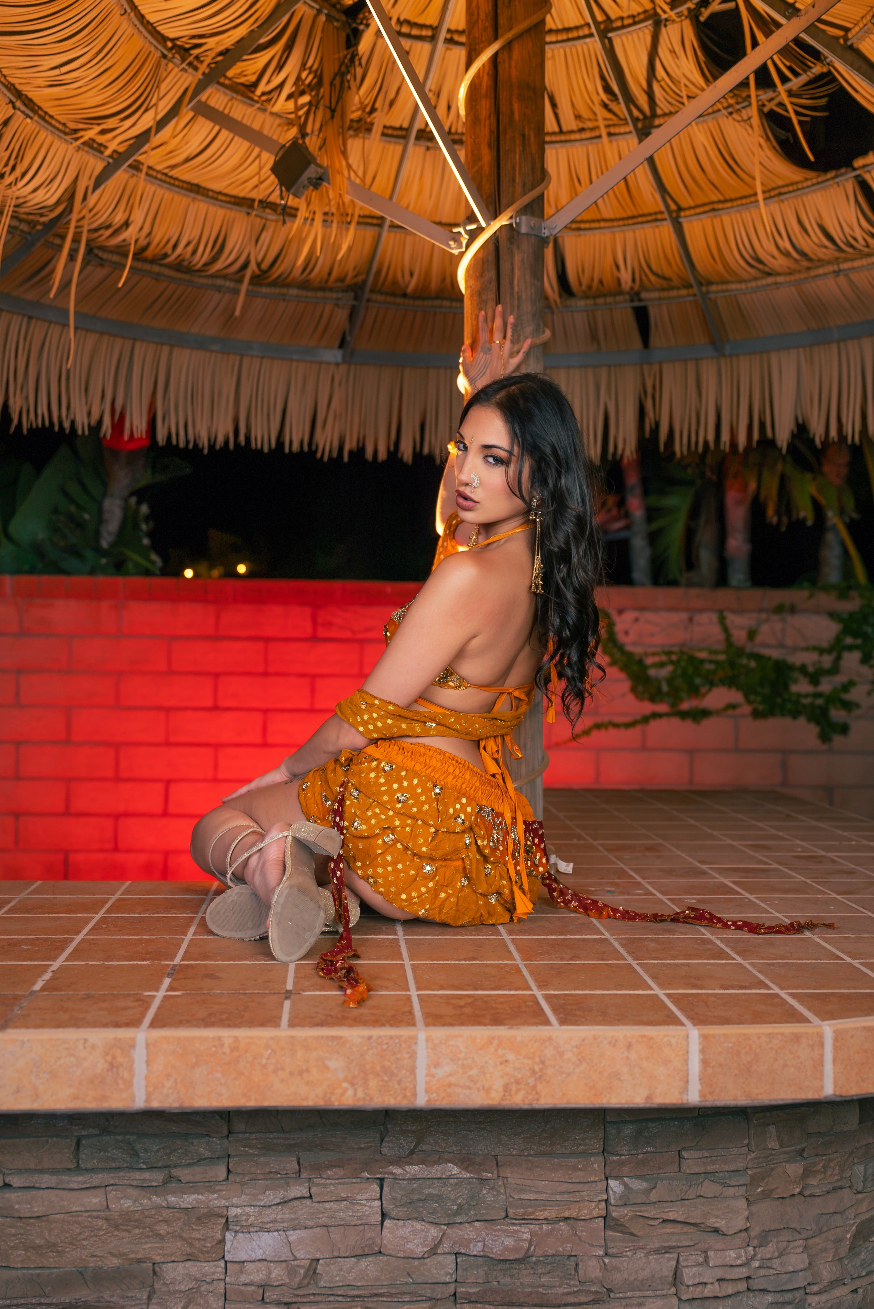 Saffron sundari ruffle mini skirt set