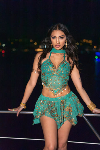 Golden mermaid jungle mini skirt set