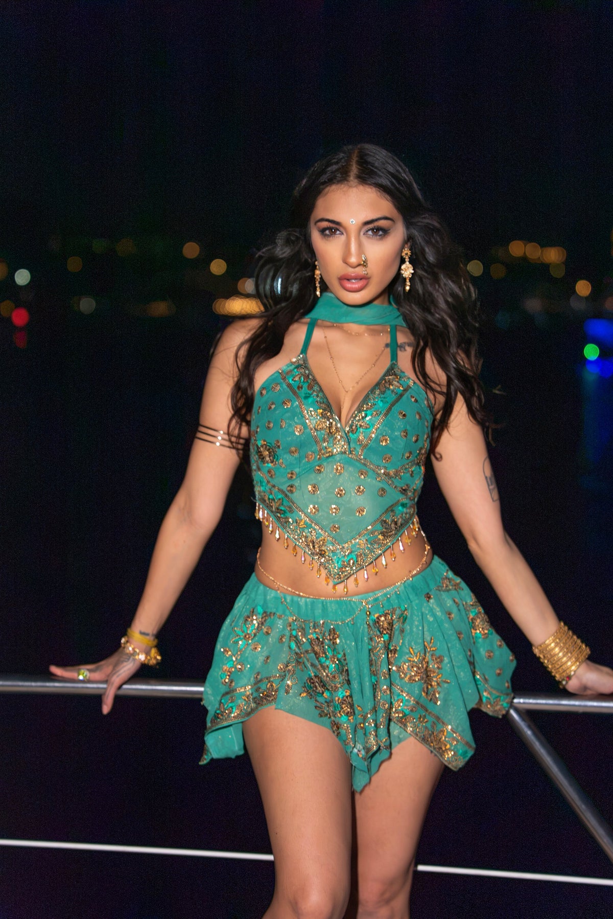 Golden mermaid jungle mini skirt set