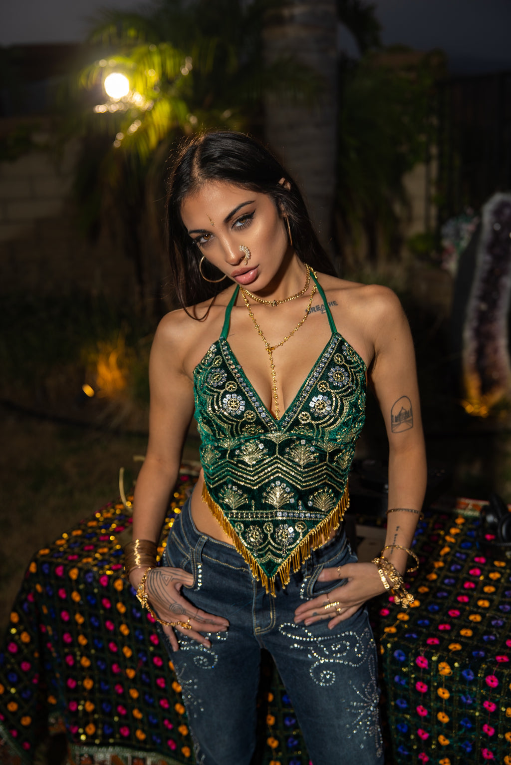 Emerald Venus Velvet Sequin Top