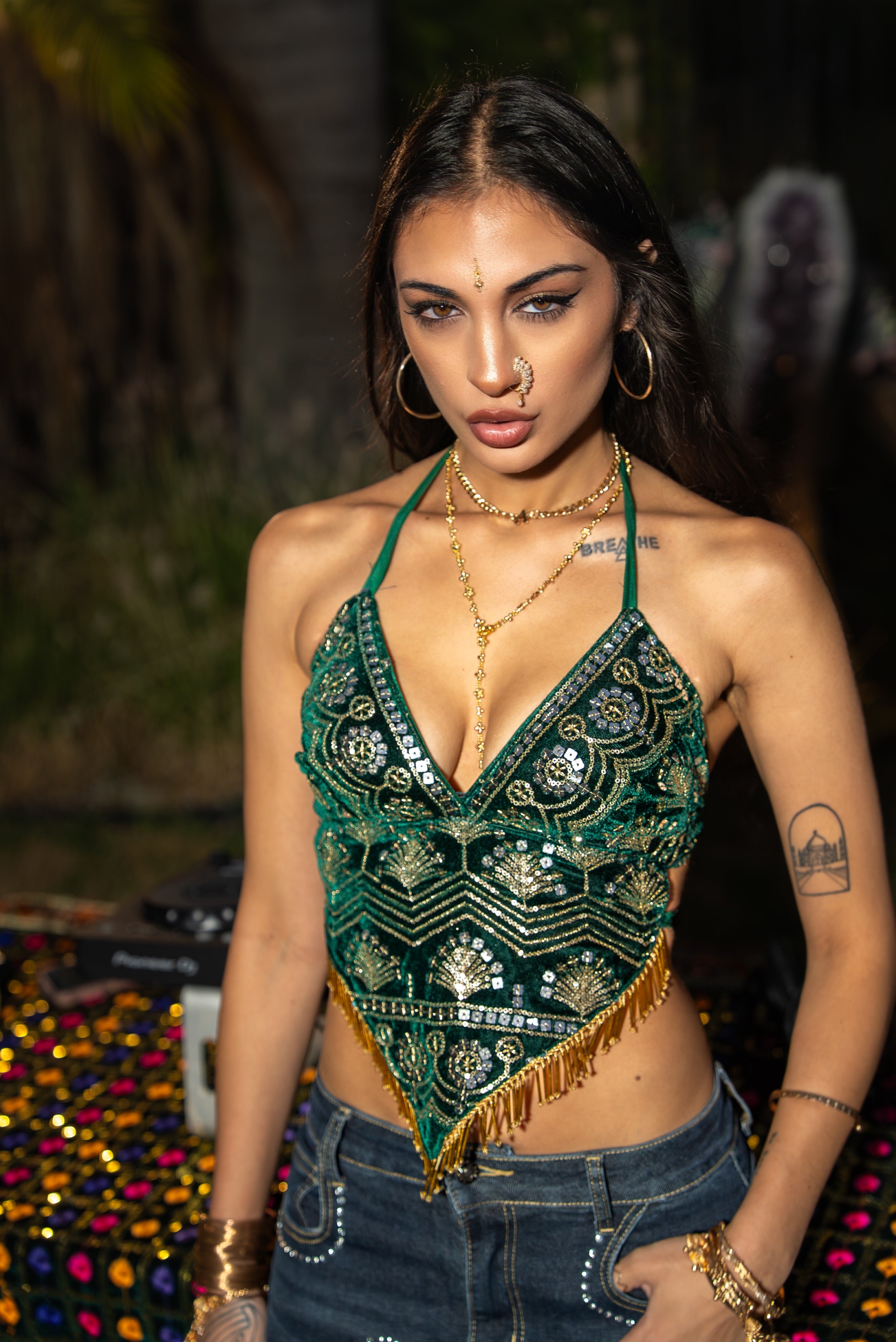 Emerald Venus Velvet Sequin Top