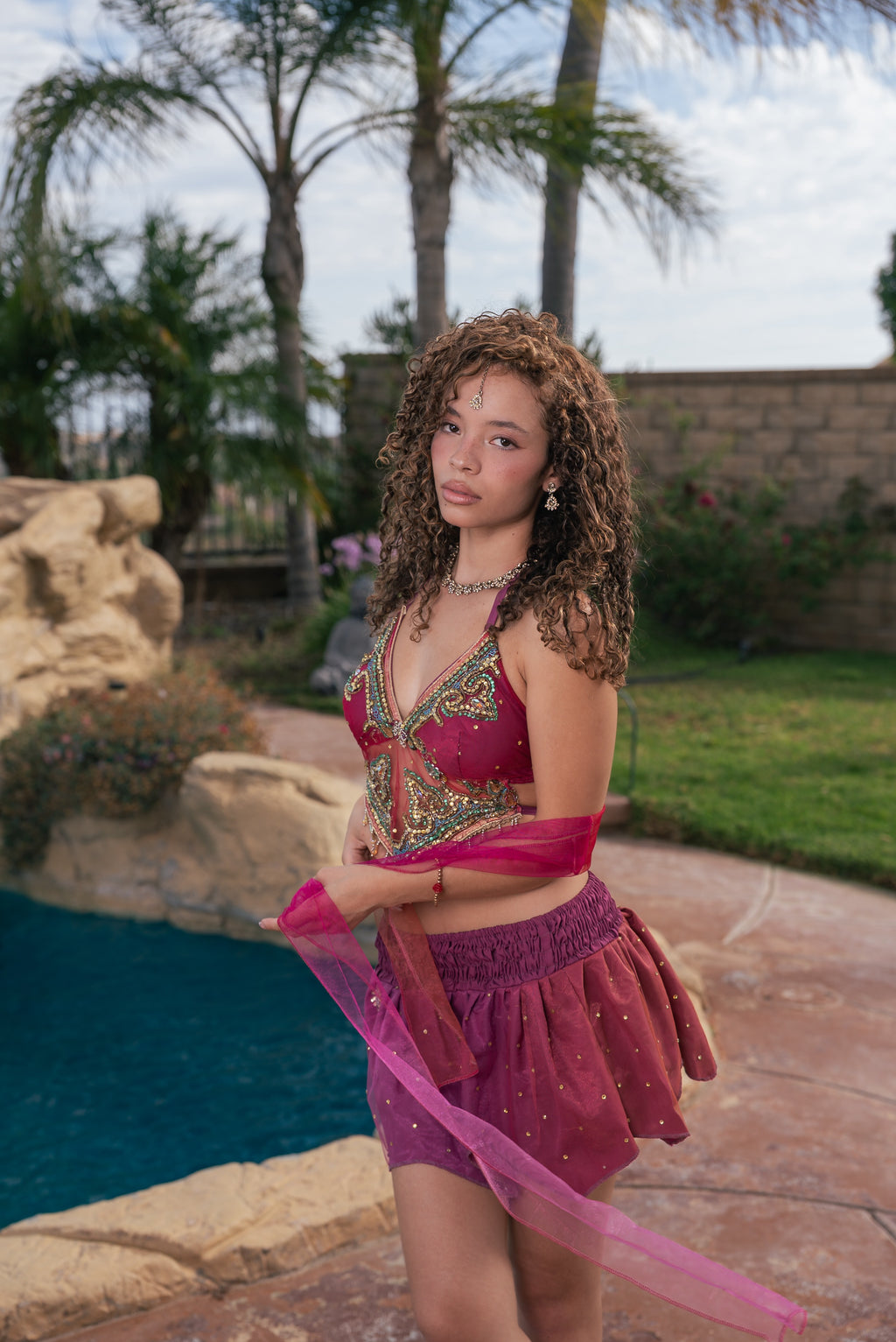 Rose Quartz Lotus Mini Skirt Set