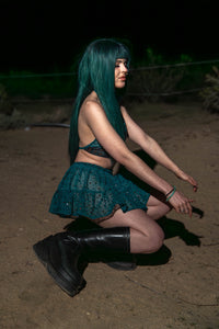 teal mystic micro mini skirt set