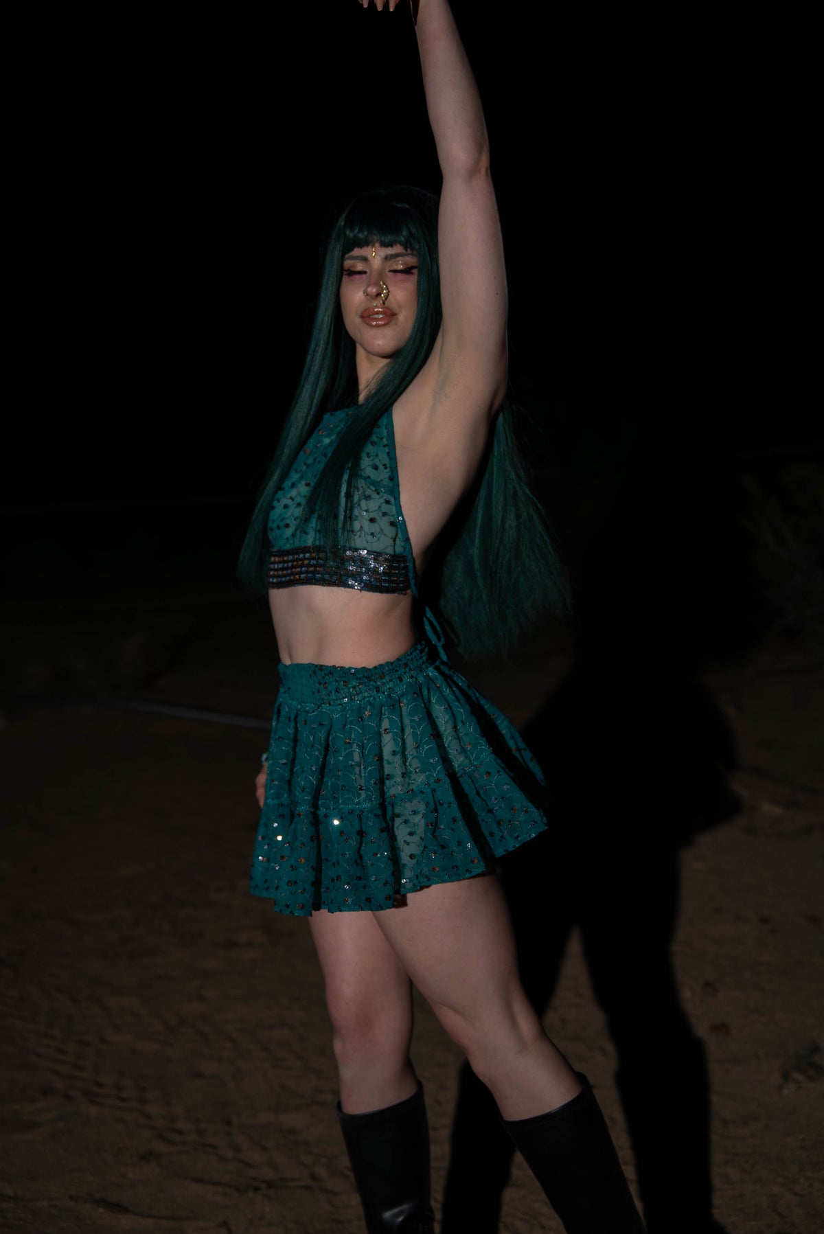 teal mystic Micro Mini Gehr Skirt Set