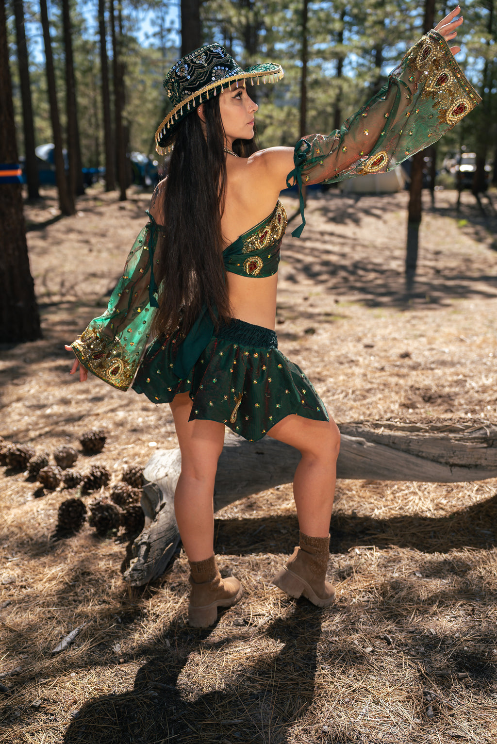 Emerald Enchantress Lotus Mini Skirt Set