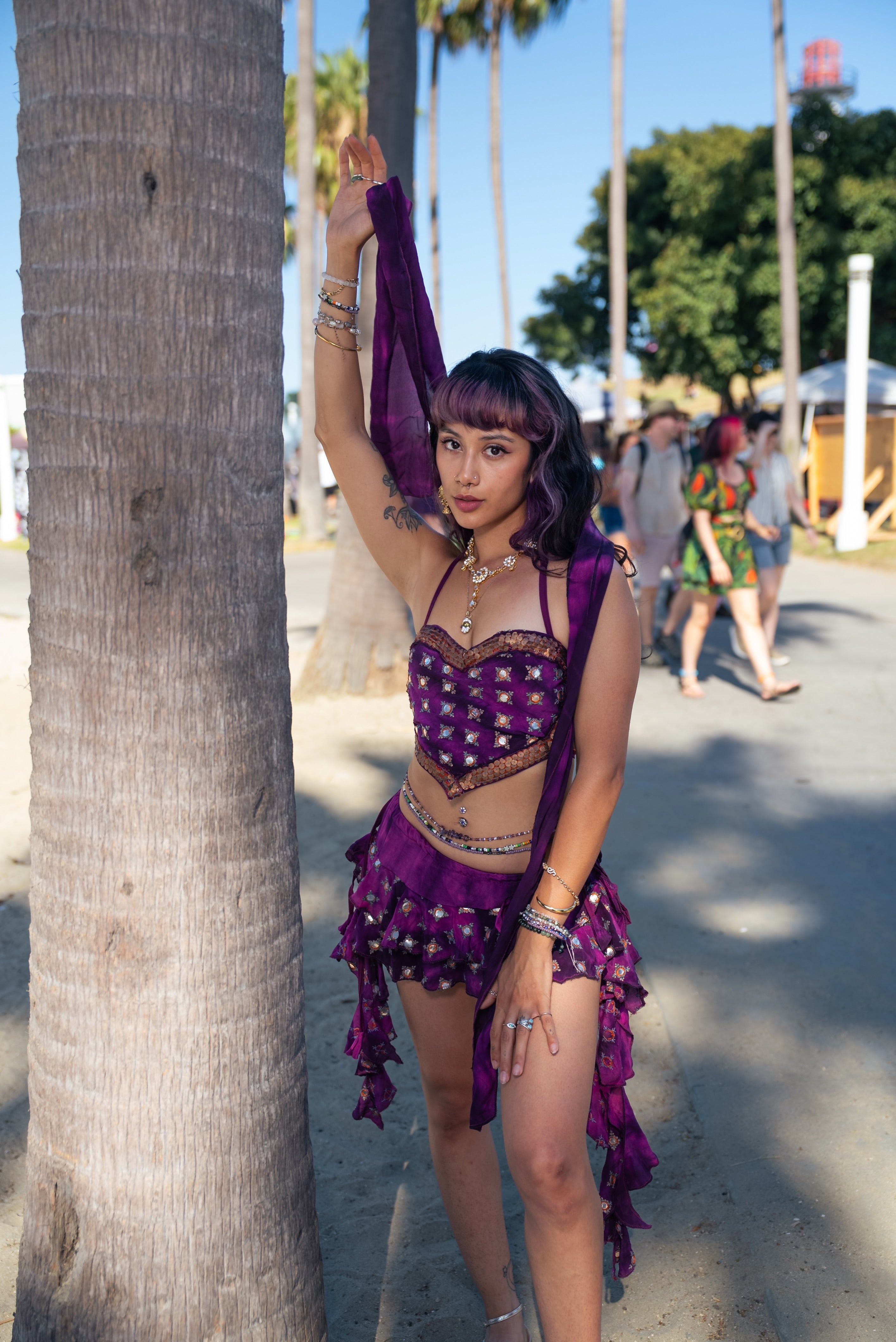 Purple heart ruffle mini skirt set
