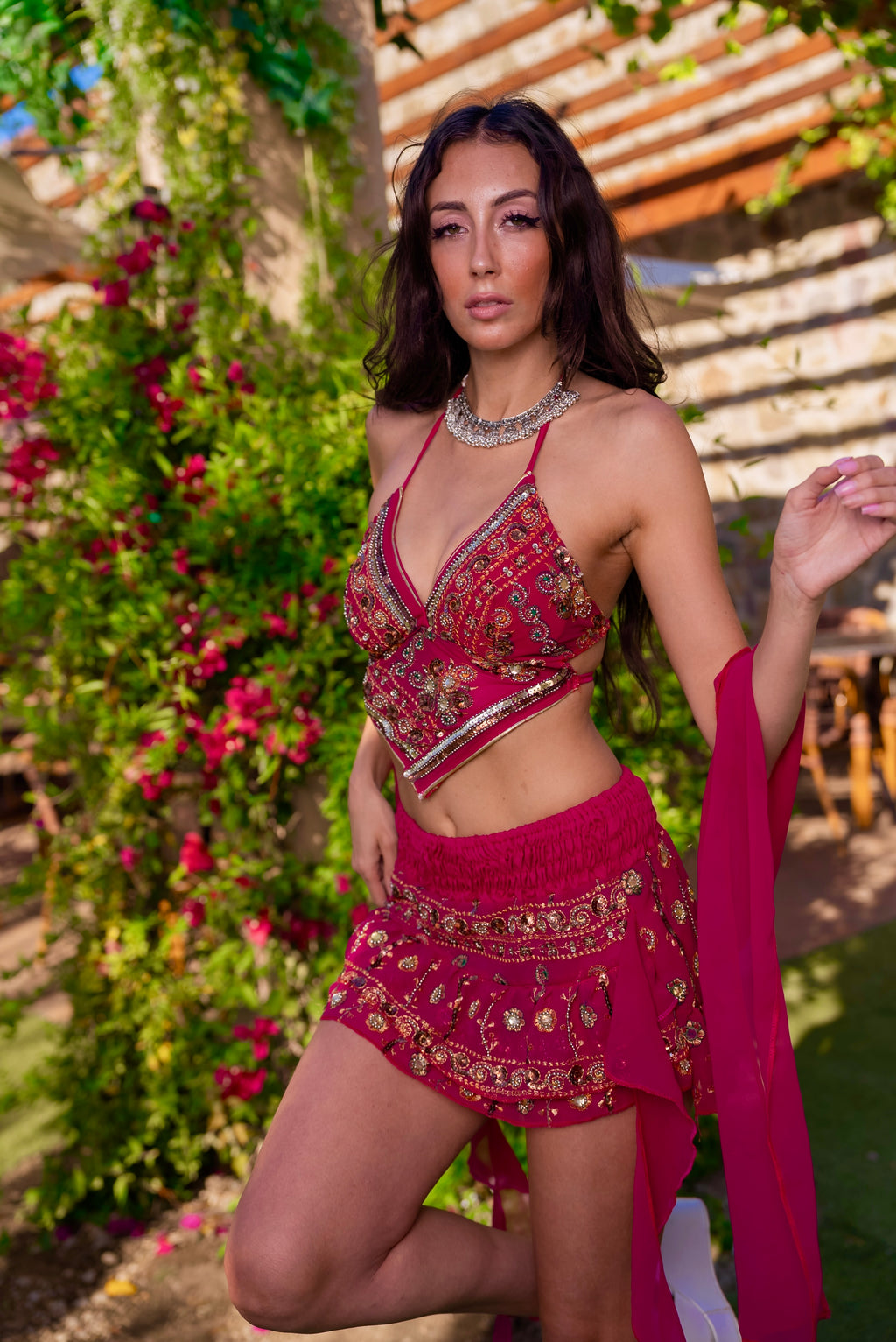 Pink lotus shakti mini skirt set