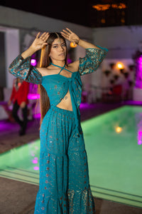 Golden turquoise sharara pants set