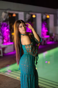 Golden turquoise sharara pants set