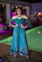 Load image into Gallery viewer, Golden turquoise sharara pants set
