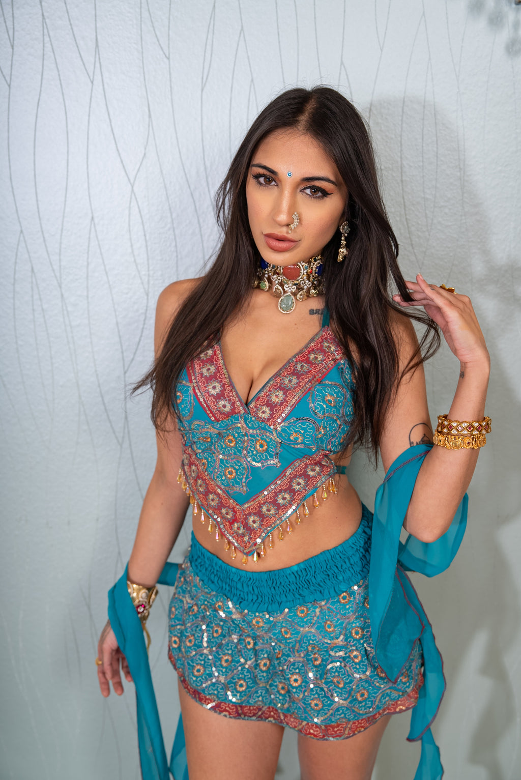 Turquoise Jewels Shakti Mini Skirt Set