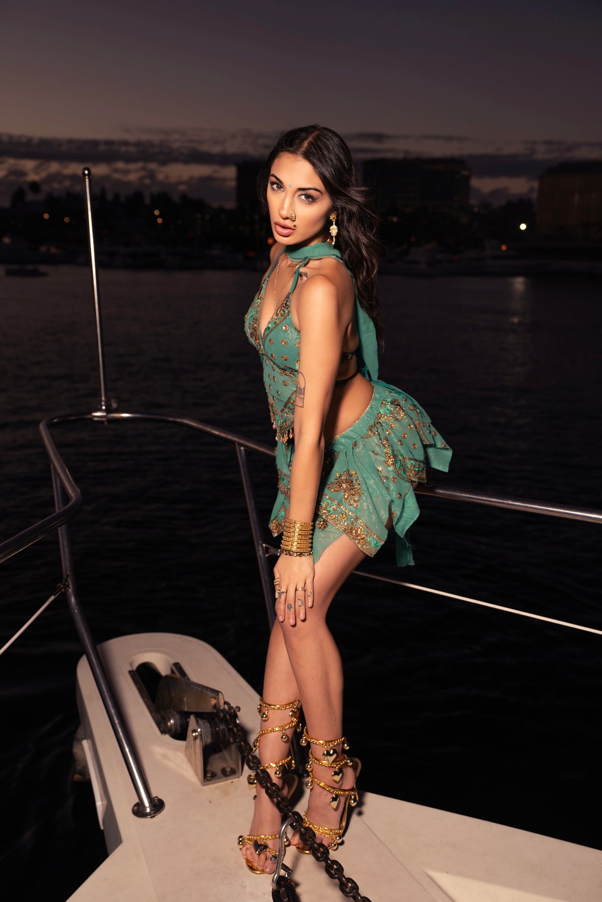 Golden mermaid jungle mini skirt set