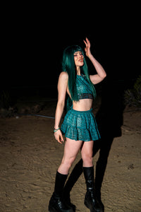 teal mystic micro mini skirt set