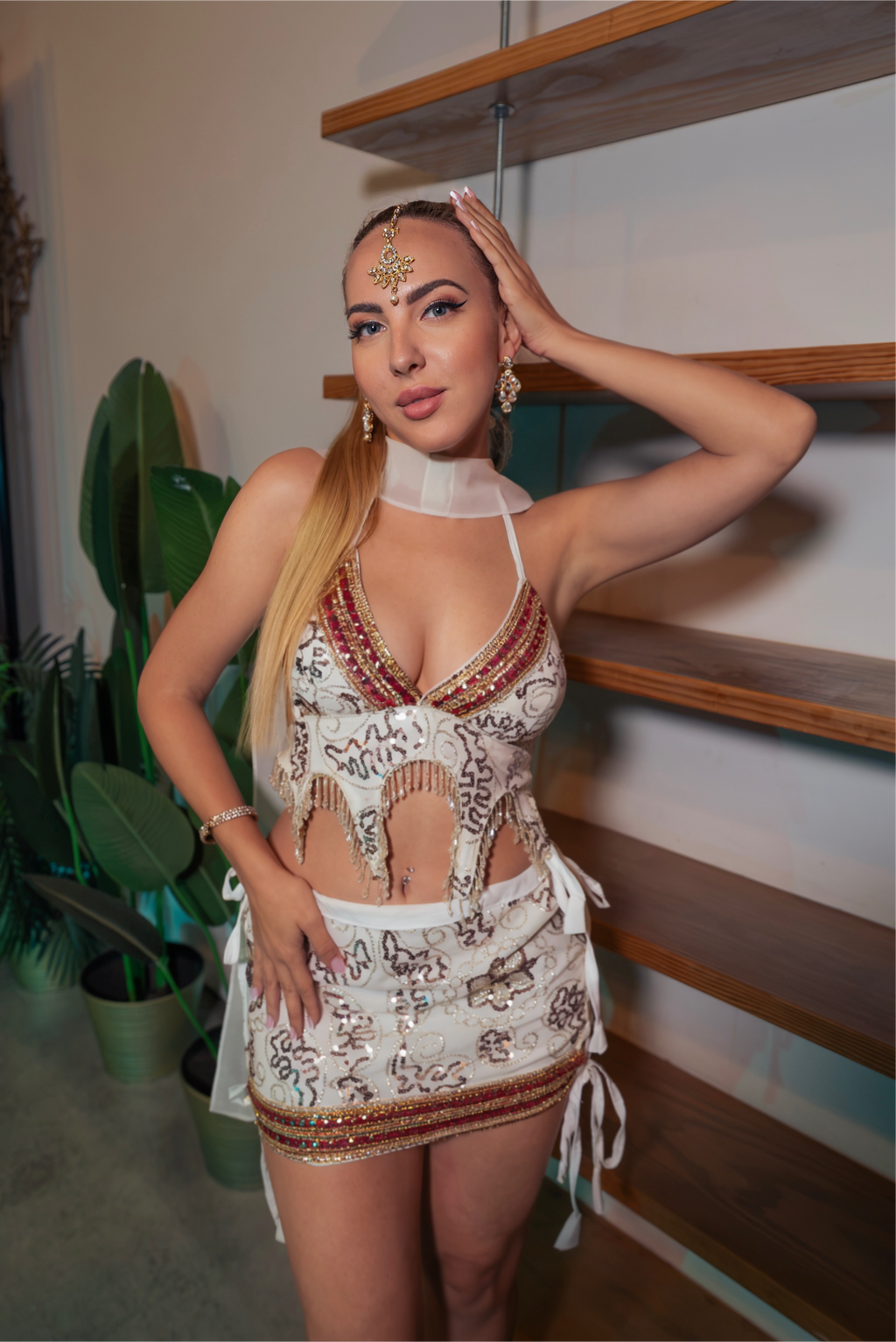 Palace Pearl Lace Up mini skirt set