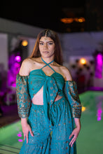 Load image into Gallery viewer, Golden turquoise sharara pants set
