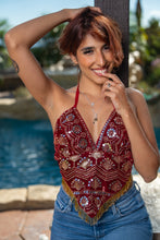 Load image into Gallery viewer, Ruby Velvet Venus Fringe Top

