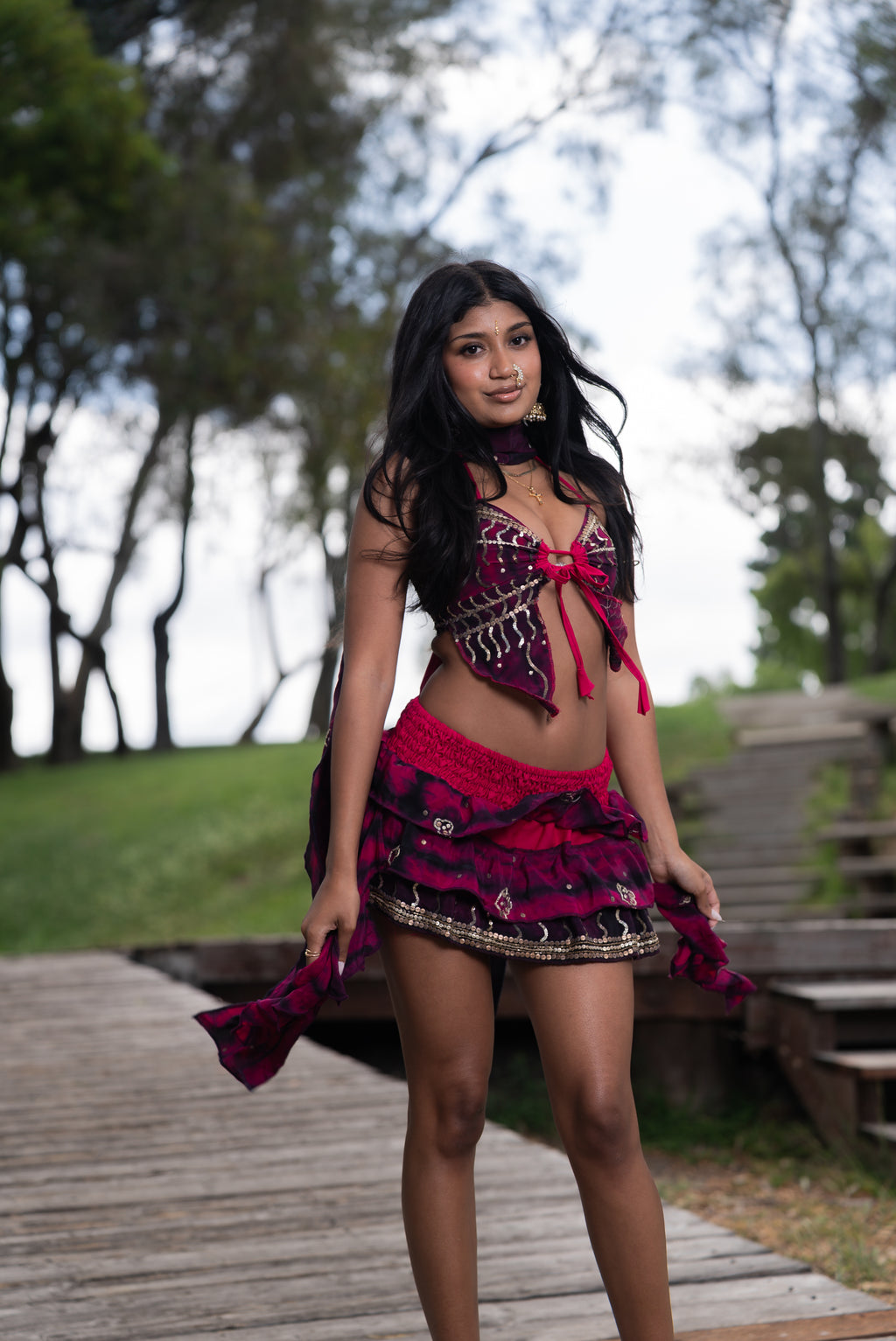 Purple Cosmos ruffle Skirt Set