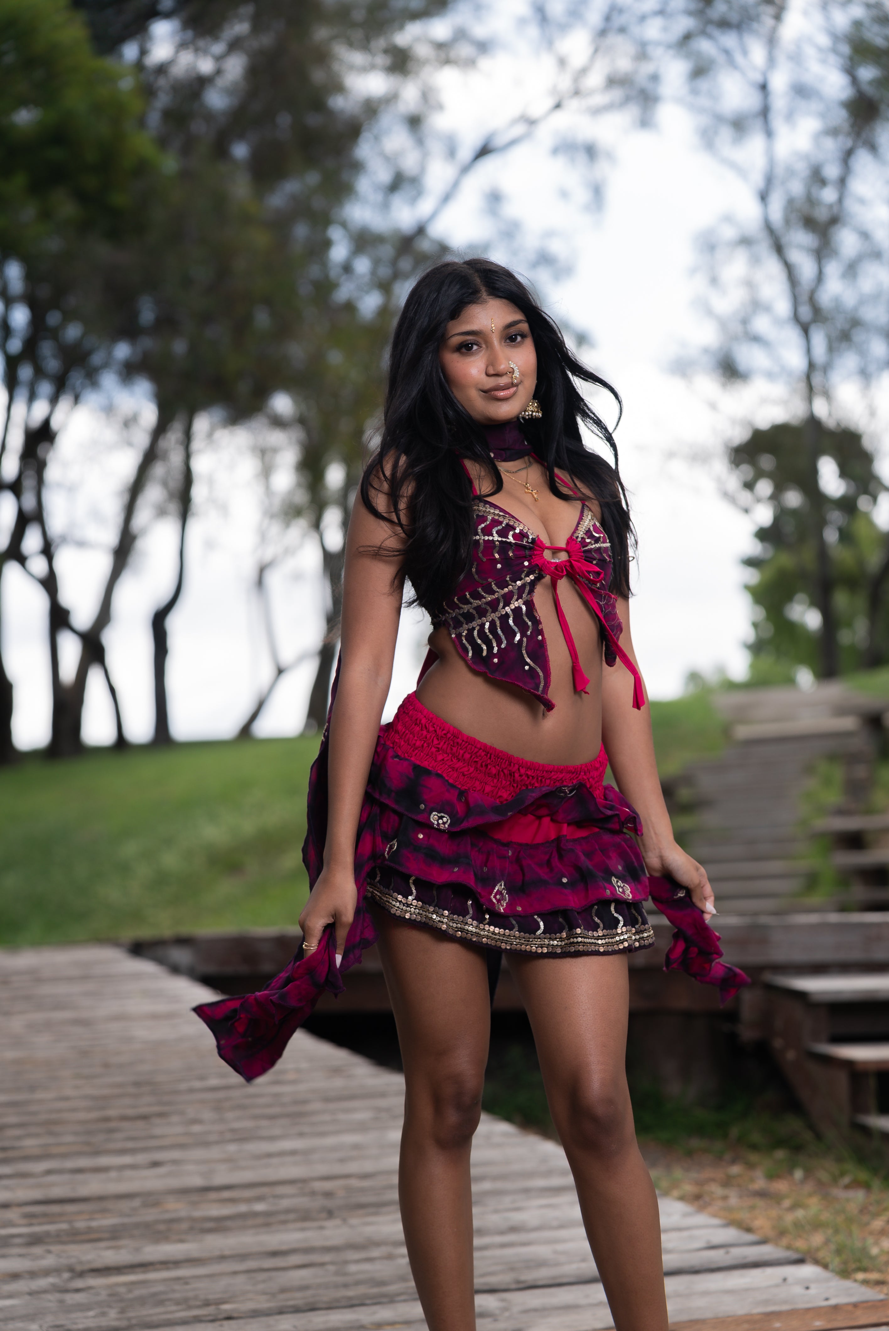 Purple Cosmos ruffle Skirt Set