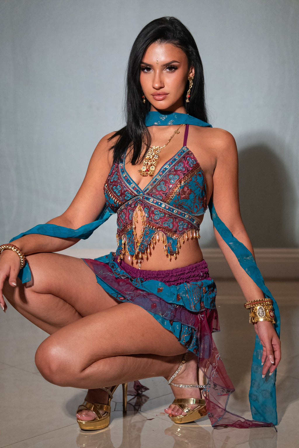 Mermaid Moonstone Ruffle Mini Skirt Set