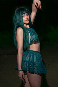 teal mystic micro mini skirt set