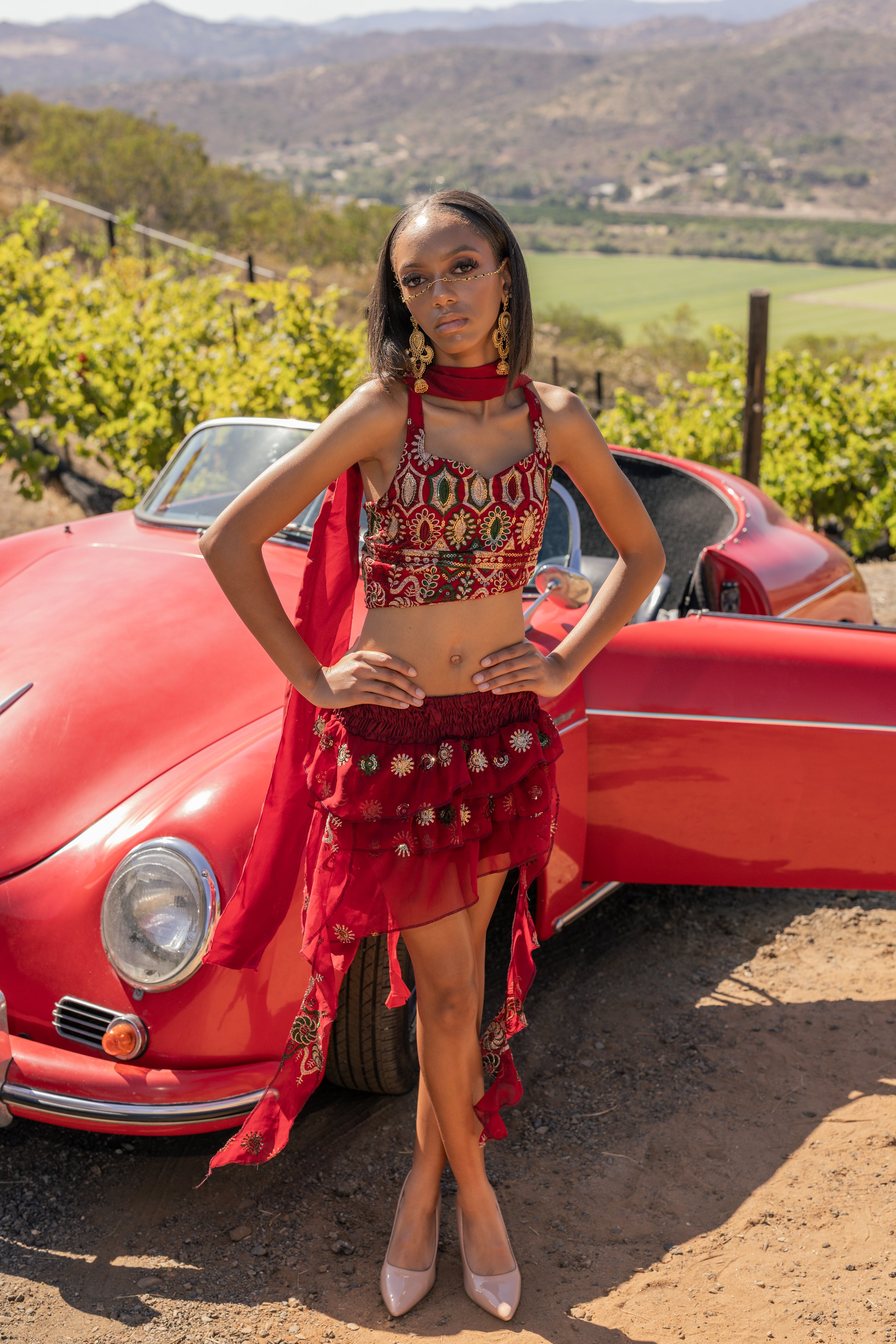fire lotus ruffle mini skirt set