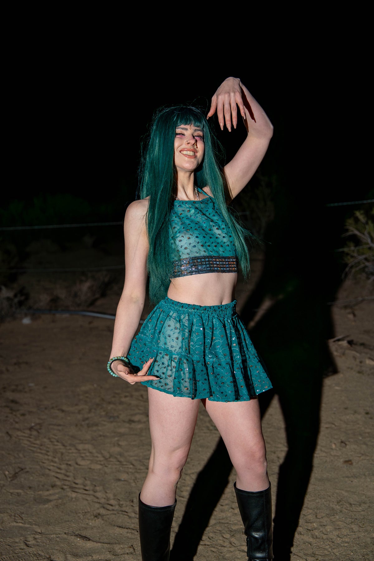 teal mystic Micro Mini Gehr Skirt Set