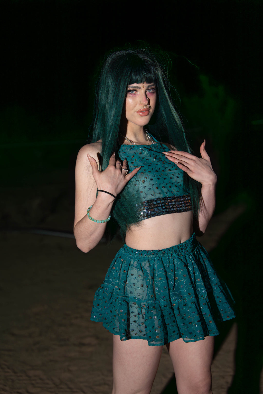 teal mystic Micro Mini Gehr Skirt Set