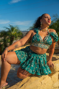 Teal Mermaid Micro Mini skirt set