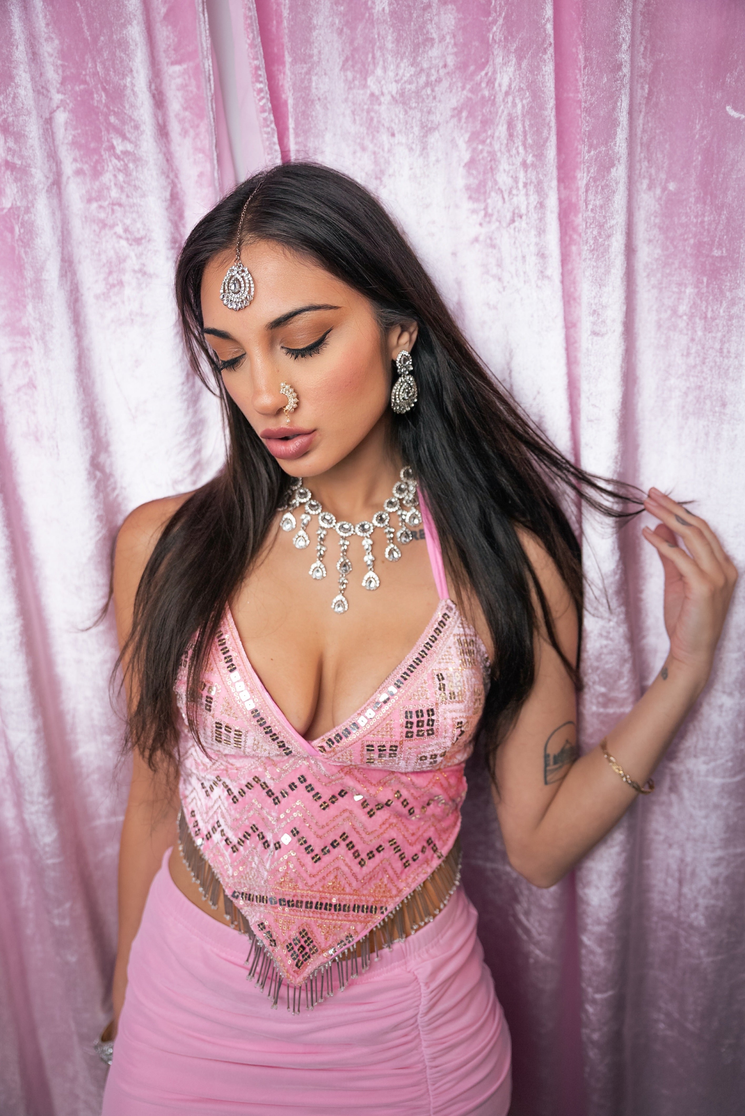 Pink velvet Fairy Venus Sequin Top