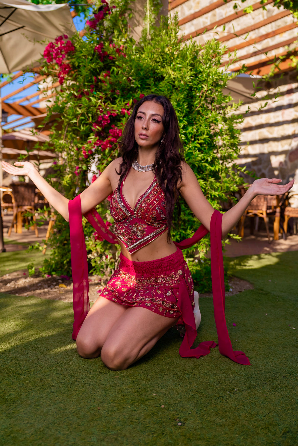 Pink lotus shakti mini skirt set