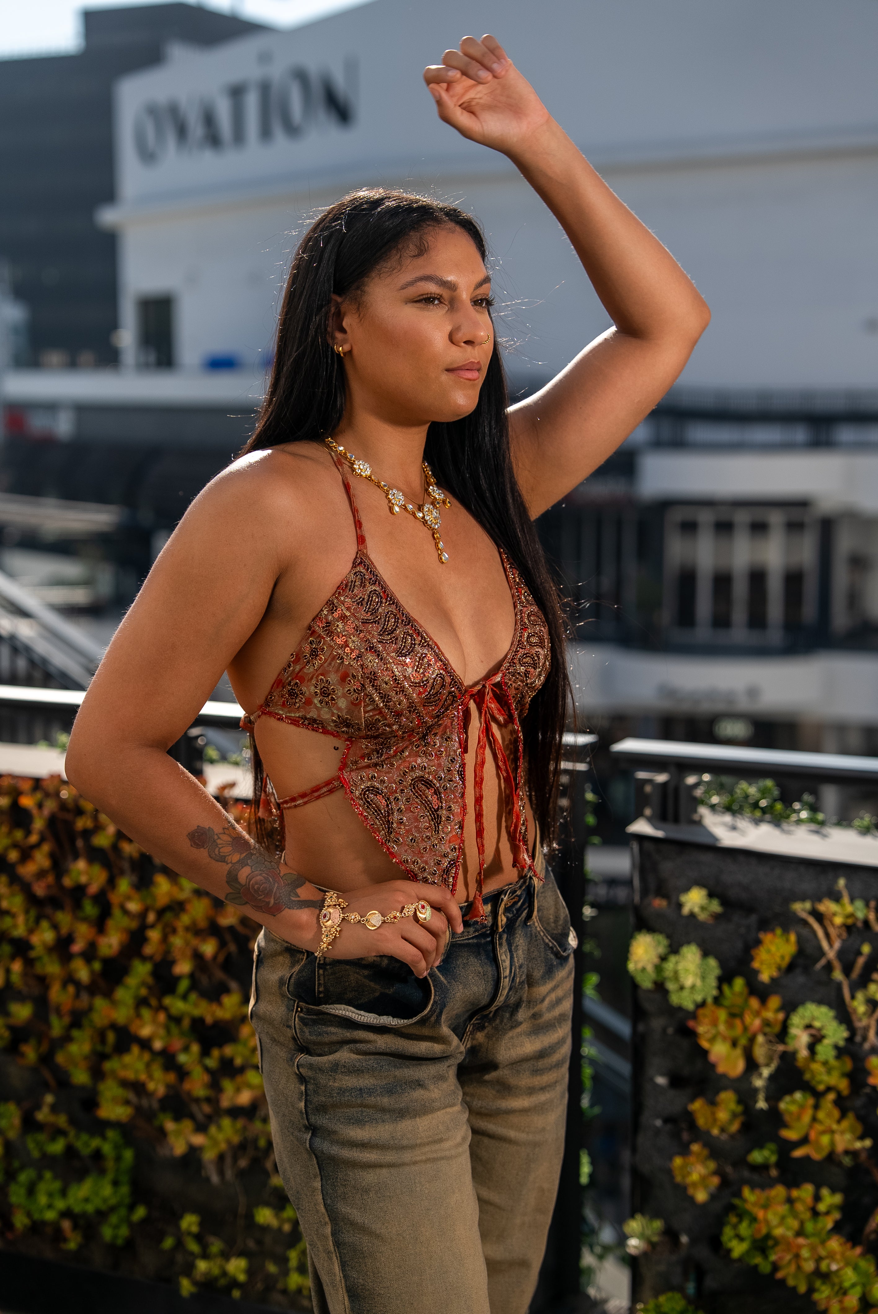 Paisley peach pixie top