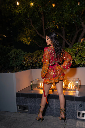 Passionfruit Sequins Shakti Mini Skirt & Jacket Set