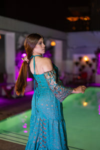 Golden turquoise sharara pants set