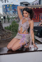Load image into Gallery viewer, Lilac Diamonds Lace up Mini Skirt Set

