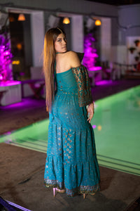 Golden turquoise sharara pants set