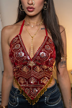 Load image into Gallery viewer, Ruby Velvet Venus Fringe Top
