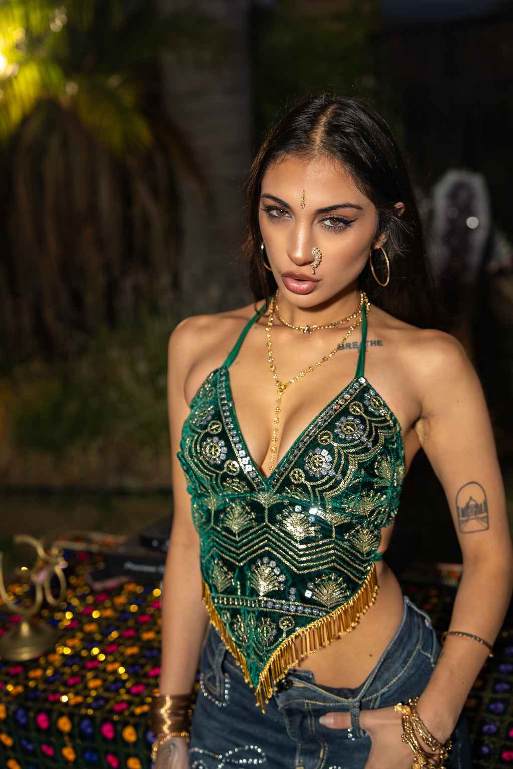 Emerald Venus Velvet Sequin Top