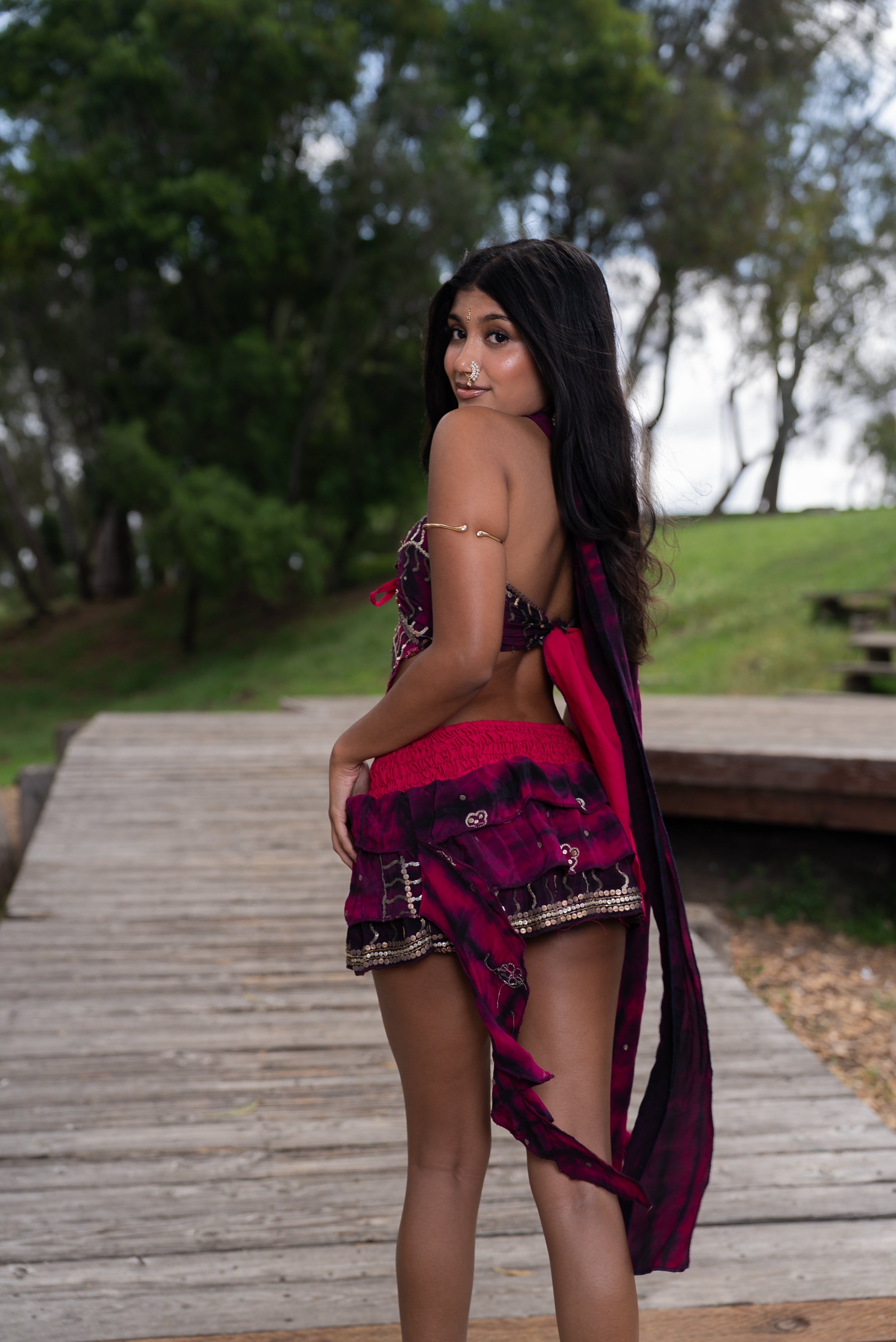 Purple Cosmos ruffle Skirt Set