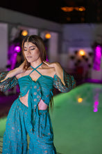 Load image into Gallery viewer, Golden turquoise sharara pants set
