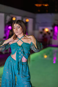 Golden turquoise sharara pants set