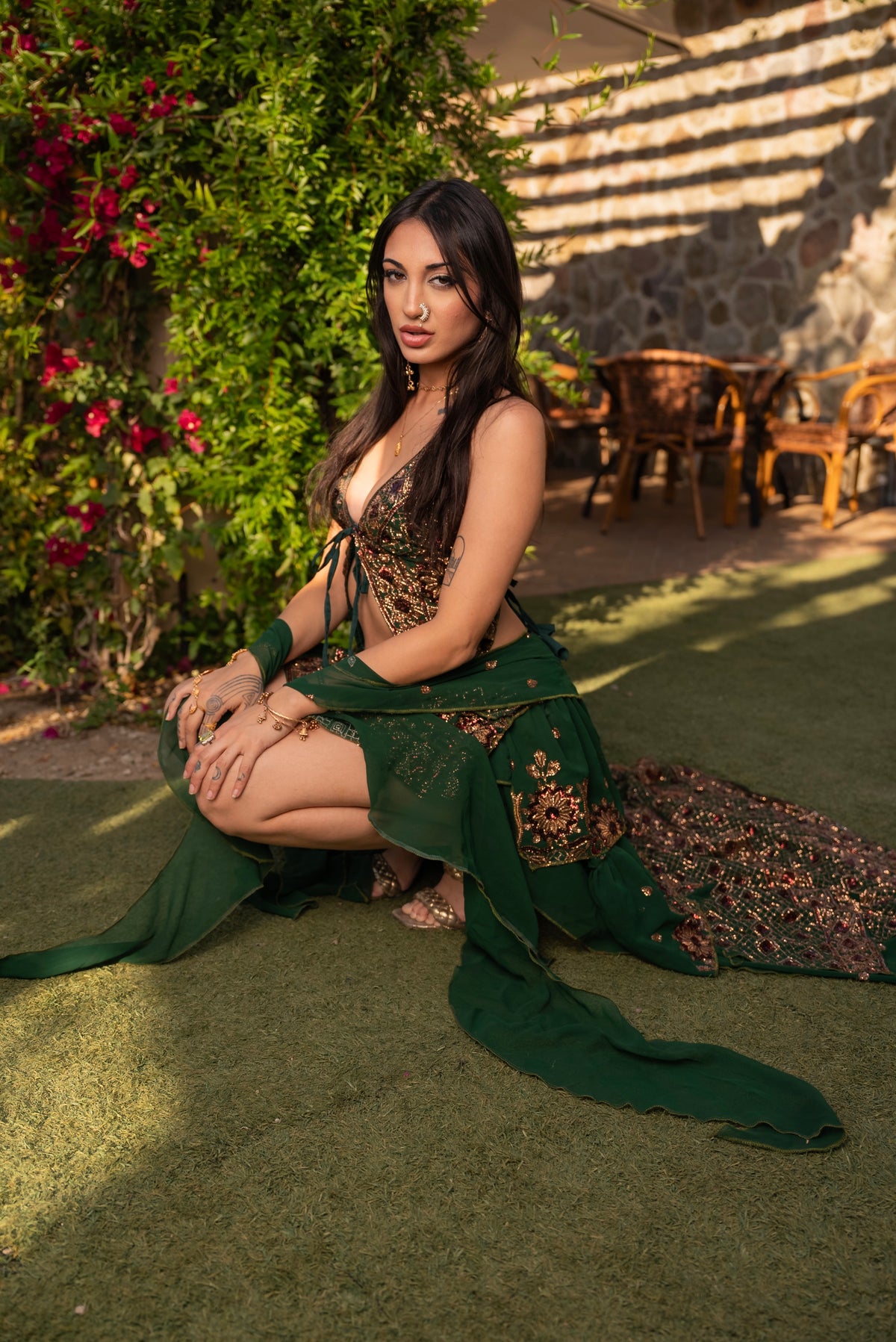 Emerald Goddess Ruffle Bollywood Set