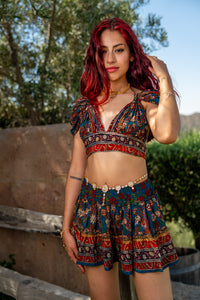 Bohemian Sapphire Mini Skirt Set