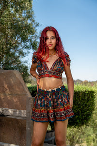 Bohemian Sapphire Mini Skirt Set