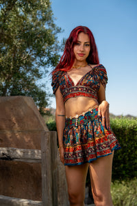 Bohemian Sapphire Mini Skirt Set