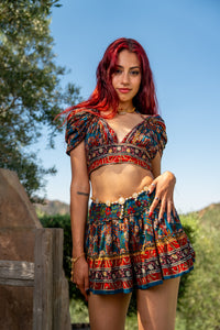 Bohemian Sapphire Mini Skirt Set