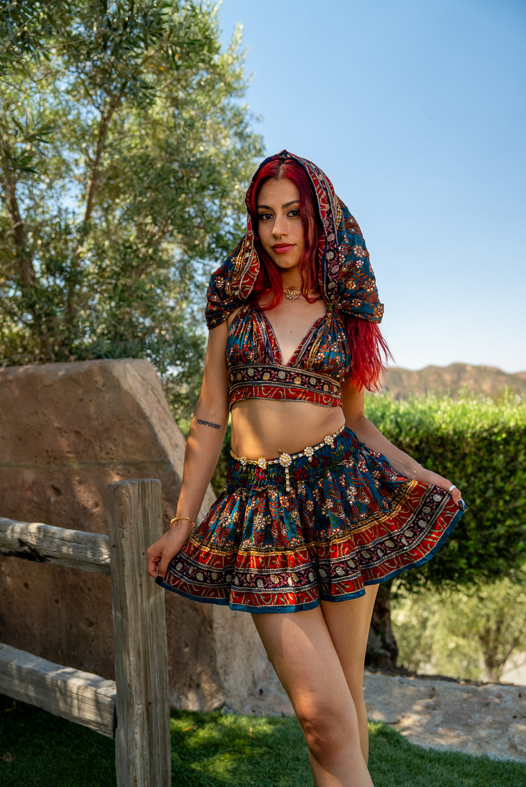 Bohemian Sapphire Mini Skirt Set